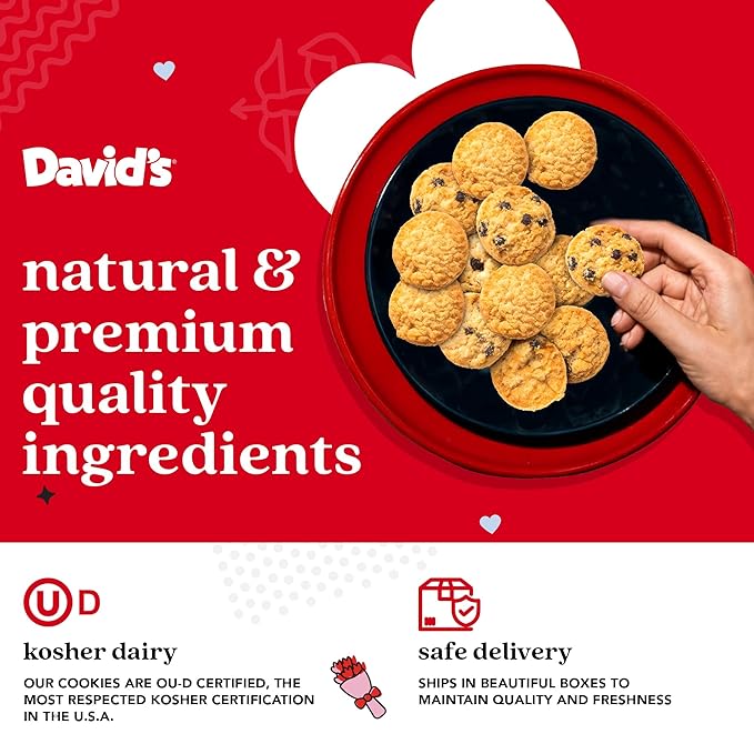 David’s Cookies Shortbread Cookies in Love Sweet Sampler Tin - Original and Chocolate Chip Shortbread Cookies in a Love-Themed Gift Tin - Gourmet Food Gift Basket for Her Him