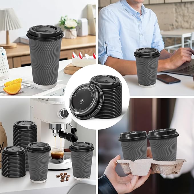 180 Pack Disposable Coffee Cup lids, 3.54'' Leak-Proof Disposable Plastic Cup Lids for 10, 12, 16, 20oz Paper Cups, Hot/Cold Drinking Cup Lids, Black