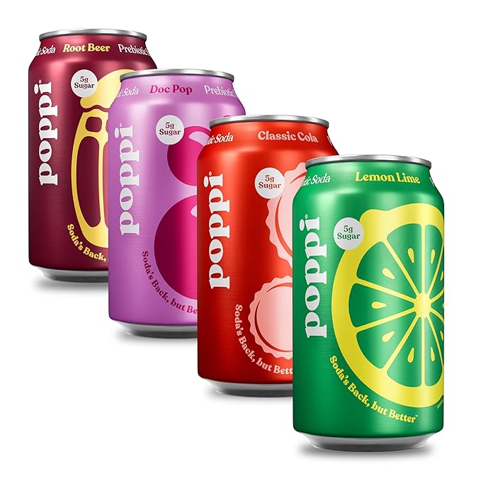 Poppi Sparkling Prebiotic Soda Beverage with Apple Cider Vinegar, Seltzer Water and Fruit Juice, The Classics Variety Pack, 12 Fl Oz, Pack of 12, Packaging May Vary