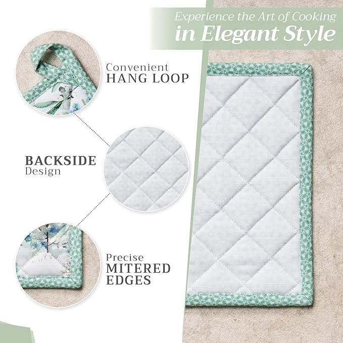 Maison d' Hermine Pot Holders 100% Cotton Heat Resistant Potholders 8" x 8" Hot Pads with Loop BBQ, Cooking, Baking, Grilling, Kitchen, Handling Hot Pans (Pack of 1, Snowy World)