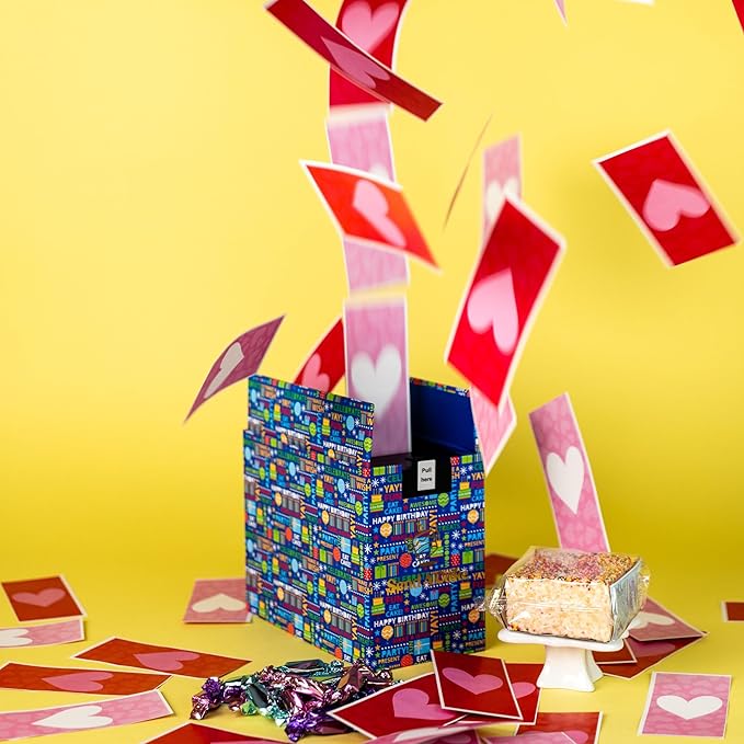 Birthday Love Shower Gift Box by Send A Cake – Ready-to-Gift Music Box with Sweet Caramels & 3" Rainbow Sprinkle Dots Crispy Cake – No Assembly, Perfect Birthday or Celebration Gift for Women, Men & Kids