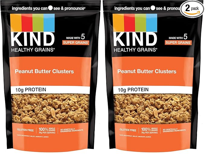 KIND Healthy Grains Granola, Peanut Butter Clusters, Healthy Snacks, Gluten Free, 100% Whole Grains, 10g Protein, 11oz, 1 Count (Pack of 2)