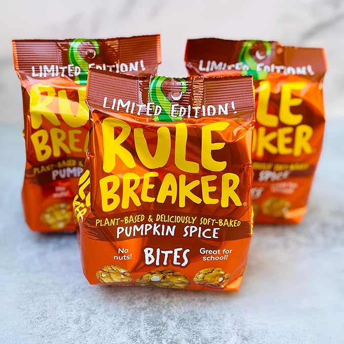 Rule Breaker Vegan & Gluten-Free Cookies | Pumpkin Spice Bites | Plant-Based, Dairy, Nut, Soy, Allergen Free, Kosher | Soft-Baked School Snacks for Kids and Adults | Better-For-You Bites (Pack of 6)