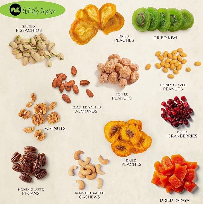 NUT CRAVINGS Gourmet Collection - Thank You Appreciation, Nuts & Dried Fruits Tower Gift Basket, with TY Ribbon + Greeting Card (12 Assortments) Food Arrangement, Healthy Snack, Food Assortments