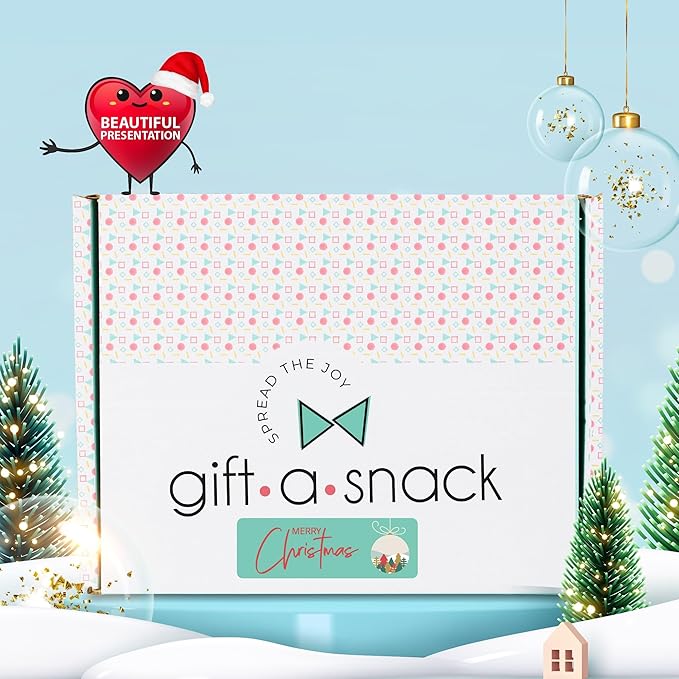 Gift A Snack - Christmas Stocking Stuffed, Pre-filled Holiday Snack Box Care Package + Greeting Card (40 Count) Sweet Treats Gift Basket, Candies Chips Cravy Food Assortments & Variety Gifts