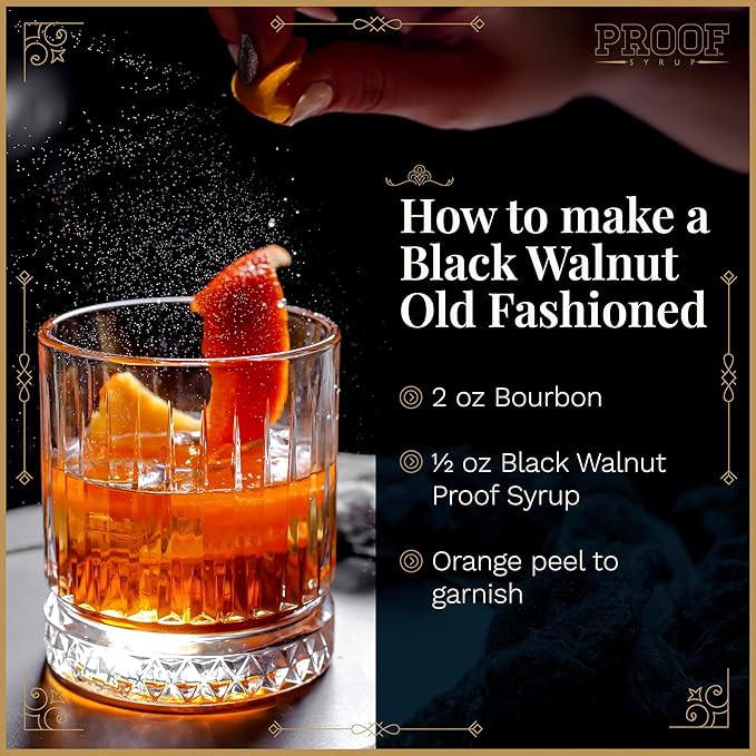 Proof Syrup - Old Fashioned Cocktail Mix - Made with Real Bitters & Cane Sugar - Black Walnut - Fast, Easy, Delicious, Handcrafted Cocktail Syrup - 4oz