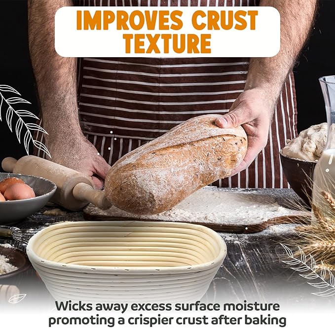 Banneton Bread Proofing Basket Sourdough Proofing Basket for Beginners & Professional Bakers, Handwoven Rattan Cane Bread Maker with Linen for Artisan Breads, 11 x 3.5 Inch, 3-Pound Round