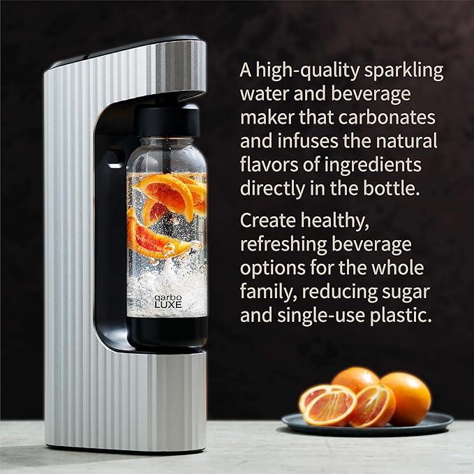Twenty39 qarbo LUXE Premium Metal Sparkling Water Maker Machine - Soda Beverage Carbonator for Home, Seltzer Water Carbonation Fizz Maker (includes two CO2 cylinders)