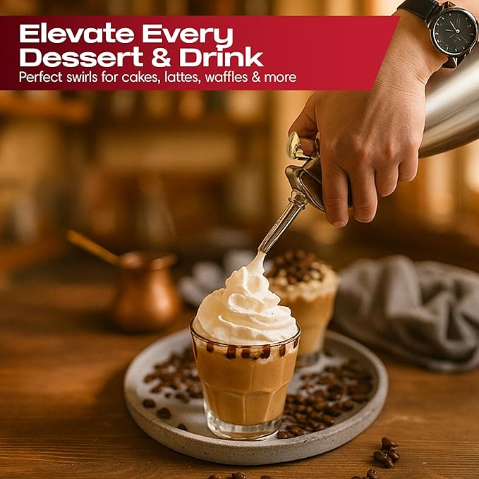 Chef Master (1 Pint / 0.5 Liter) Aluminum Whipped Cream Dispenser - Decorating Tips for Desserts, Coffee, Latte + Cleaning Brush - Whip Cream Dispenser Canister for Home, Bakery or Restaurant - 90076