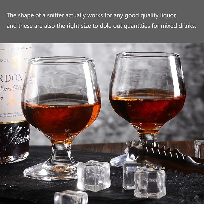 3.5oz Shot Glass Set of 6 - Clear, Cute Glasses Perfect for Tasting Brandy - Glass Snifters