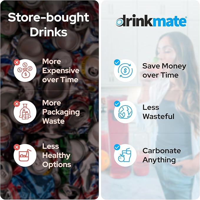 Drinkmate OmniFizz Sparkling Water and Soda Maker, Carbonates Any Drink, ULTIMATE BUNDLE - Includes three 60L CO2 Cylinders, Two Carbonation Bottles, and Fizz Infuser (Royal Red)