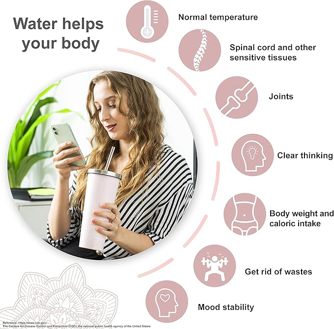 bzyoo SUP Double Wall Vacuum Insulated Tumbler with Straw and Lid Stainless Steel Water Bottle Cold Drink Travel Mug Cup, Valentines Gifts For Him & Her (710ml) Color: Mandala Pink