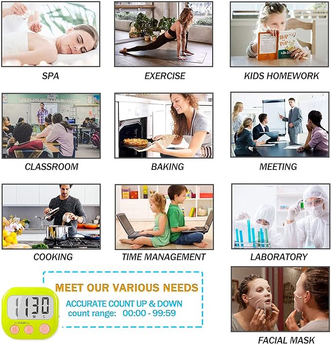 2 Pack Kitchen Timers Loud Ring Digital Timers for Cooking Magnetic Green