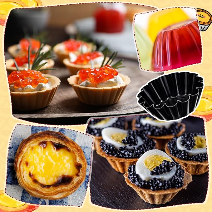 LemonRoad 16 Pcs Egg Tart Molds, Non-stick Carbon Steel Tart Pans, Mini Pie Moulds, Muffin Cupcake Pudding Baking Cup Maker - for Pies, Chinese Egg Tarts, Cakes(3 Inch)