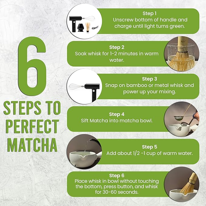 Matcha Electric Whisk Set - Rechargeable Handheld Frother with Whisk and Holder | Automatic Frother for the Perfect Blend | Electric Handheld Frother for Matcha Tea Lovers
