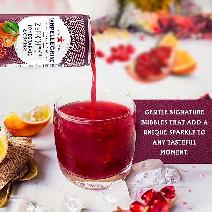 Sanpellegrino Zero Grams Added Sugar Italian Sparkling Drinks Pomegranate Orange, Sparkling Pomegranate Orange Beverage 24 Pack of 11.15 Fl Oz Cans