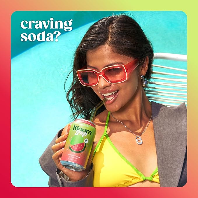 Bloom Pop Prebiotic Soda 12 Pack, Watermelon Lime Flavor, 12oz Cans | Prebiotic Soda for Gut Health, Low Calorie Soda, No Caffeine, Healthy Soft Drink Alternative