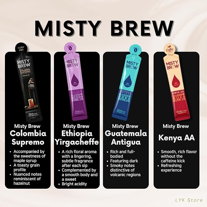 Cold Brew Coffee Concentrate liquid, Single Serve Coffee Sticks, MistyBrew, Imported from Korea, 4 flavors, Premium coffee (4 sticks, Mix)