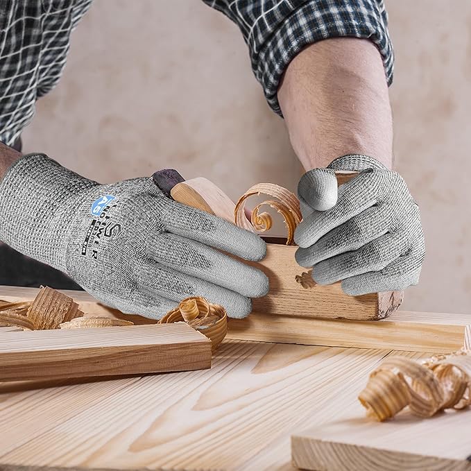 Schwer 12 Pairs ANSI A5 Cut Resistant Work Gloves, Cut Proof Gloves with PU Coating, Used for Metal Fabrication, WoodWorking, Construction, Non Slip, Durable, M, CR3088