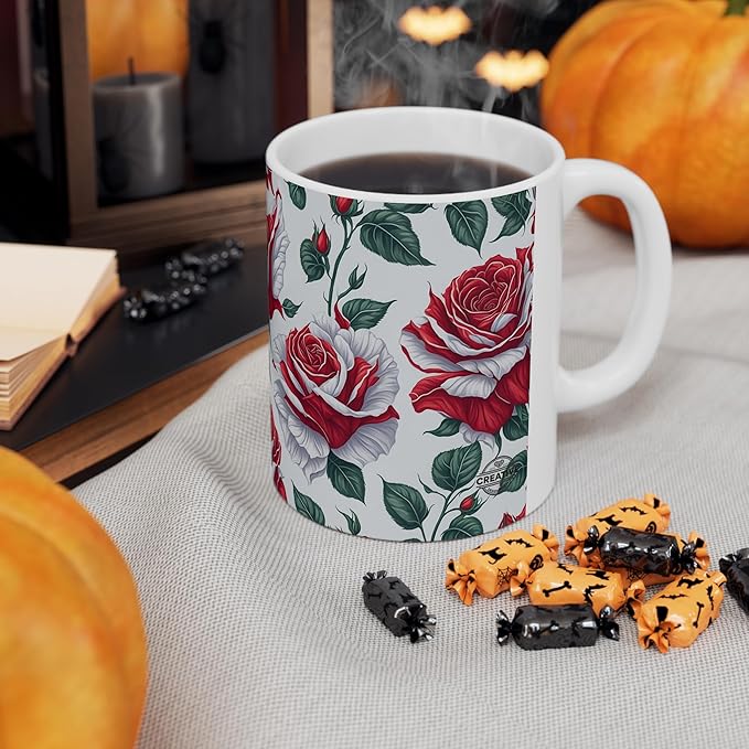 11 OZ Novelty Coffee Mugs - Christmas Gift (Red Rose Theme)