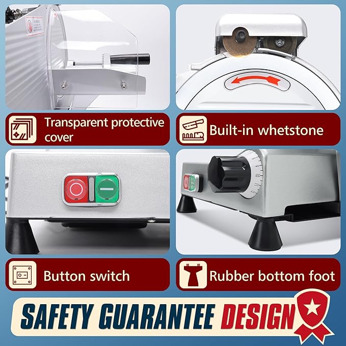 10 inch Commercial Meat Slicer, Electric Food Slicer, 240W Deli Slicer, Premium Chromium-plated Steel Blades, 0-12mm Adjustable Thickness Food Slicer For Commercial and Home use