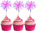 Gyufise 20Pcs Foil Firework Cupcake Toppers Happy Birthday Cake Toppers Sparkle Tinsel Flower Drink Stirrers Cocktail Food Fruit Toothpicks for Valentine's Day Party Supplies Rose Red