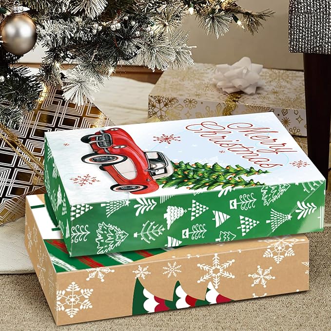 12 Extra Large Christmas Gift Wrap Boxes Bulk with Lids, 12 Tissue paper and 80 Foil Christmas gift Stickers for Wrapping Oversized Clothes (Robes, Sweater, Coat, Shirts) and Xmas Holiday Present