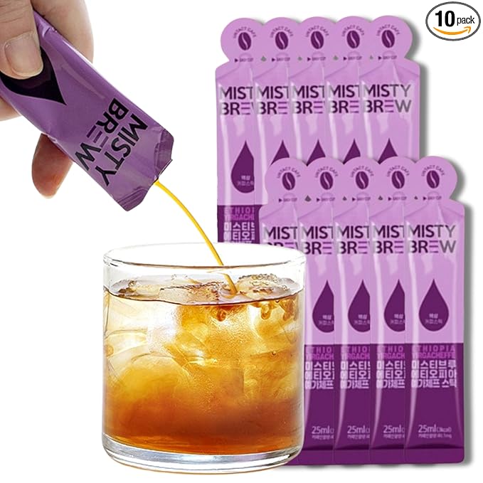 Cold Brew Coffee Concentrate liquid, Single Serve Coffee Sticks, MistyBrew, Imported from Korea, Premium coffee (10 stickes, Yirgacheffe)