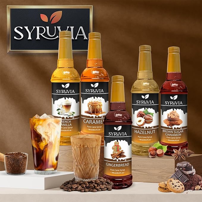 Syruvia White Chocolate Mocha Syrup For Coffee 25.4 Oz. - Kosher & Gluten Free, No Coloring, Perfect for Drinks, Soda, Shakes, Desserts, and More.