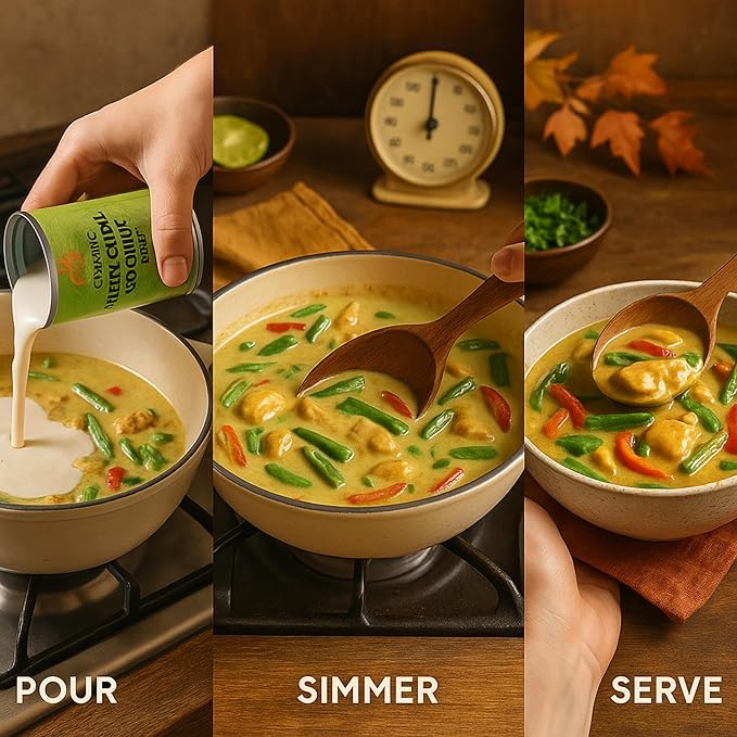 Islands Harvest Organic Green Curry Coconut Milk Pack of 3 - Vegan, Kosher, Halal, Non-GMO, USDA Organic GREEN CURRY - Pure No Added Artificial Flavors, Colors & Preservatives for Curries, Such As Green Beans, Broccoli, Carrot