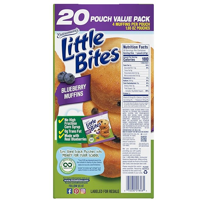 Entenmann's Little Bites Blueberry Mini Muffins | 3 pack (60 pouches total)