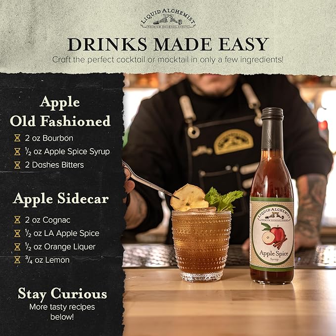 Liquid Alchemist Apple Spice Syrup for Cocktails - Real Ingredients Make our Apple Syrup for Drinks Perfect for a Fall Themed Old Fashioned Mix (12 oz)