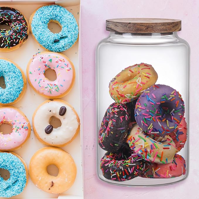 Vacuum Coffee Canister Glass Food Storage Jars With Airtight Lids Borosilicate Glass Coffee Canister Container for Coffee Beans & Grounds Tea Sugar Spices Kitchen (94oz(2800ml)-B-2pack)