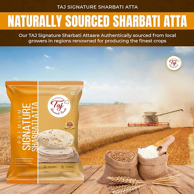 TAJ Signature Sharbati Atta 20-Pounds (Chakki Atta - Stone Ground), 100% Whole Wheat Flour, Chappati Flour