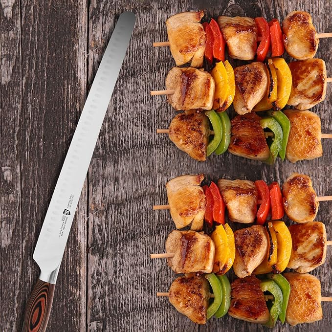 TUO Slicing Knife 14 inch - Long Carving Knives Professional Granton Slicer Hollow Ground Carver for Meat & Vegetable - German HC Steel & Ergonomic Pakkawood Handle - Gift Box Included - Fiery Series