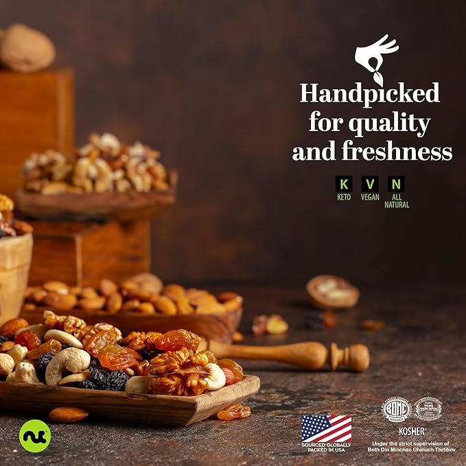 NUT CRAVINGS - Thanksgiving Mixed Nuts Gift Basket in Red Gold Classic Box (7 Assortments, 1 LB) Holiday Xmas Christmas Food Arrangement, Healthy Snack Care Package, Food Assortments