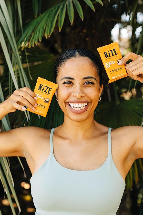 KiZE Energy Bars - Peanut Butter Chocolate Chip & Cookie Dough Bundle - 20-Count - Gluten Free, Dairy Free Options, Non-GMO, and High Protein Meal Replacement Energy Bars, Clean and Simple Food Ingredients - 10g High Protein Snacks (20 Count)