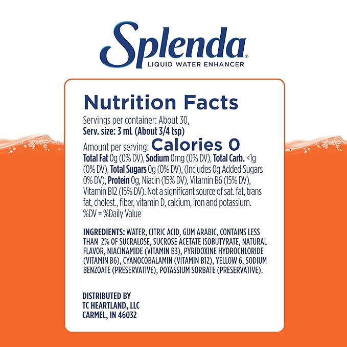 SPLENDA Liquid Water Enhancer Drops, Sugar Free, Zero Calorie, Natural Flavor, Concentrated Drink Mix, 3.11 Fl Oz Each Bottle (Mandarin Orange, 1 Pack)