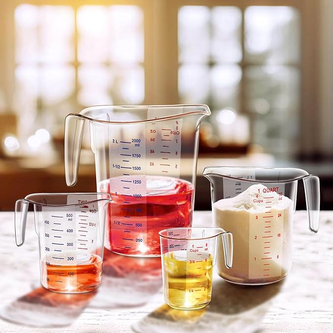 Amazing Abby - Melissa - Unbreakable Plastic Measuring Cups (5-Piece Set), Food-Grade Measuring Jugs, 1/2/4/8/16-Cup Capacity, Stackable and Dishwasher-Safe, Great for Oil, Vinegar, Flour, More