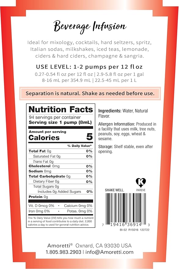 Amoretti - Spicy Beverage Infusion - Drink Mix & Water Enhancer with Pump for Flavoring Cocktails, Waters, Teas, and other Beverages, 94 Servings Per Bottle (750 ml), Preservative Free