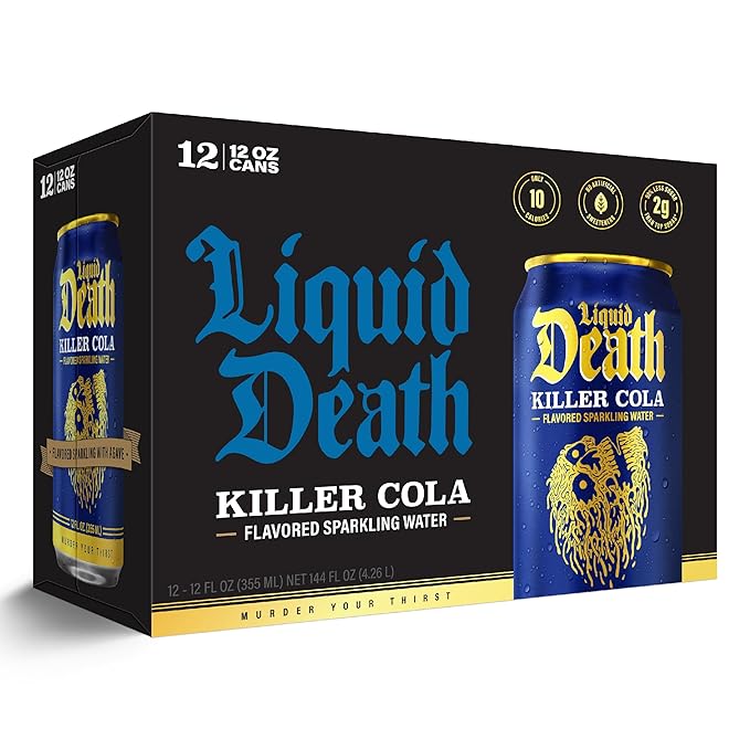 Liquid Death, Killer Cola, Soda-Flavored Sparkling Water, 12-Pack (12oz Cans), Low Sugar, Huge Flavor & No Artificial Sweeteners