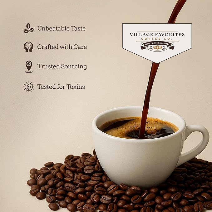 Village Favorites Flavored Coffee – Low Acid, Mold-Free, 100% Arabica, Slow Roasted Medium Roast, Smooth & Stomach Friendly, Ground, 1LB Bag (16oz)- Kosher (16oz, Cinnamon Hazelnut Crème)