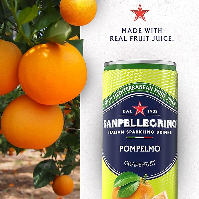 Sanpellegrino Italian Sparkling Drink Pompelmo, Sparkling Grapefruit Beverage, 24 Pack Of Cans