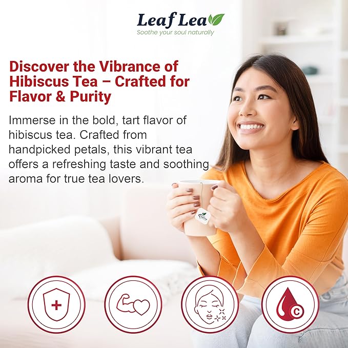 LeafLea Hibiscus Tea Bags – 240 Count, Individually Wrapped, 100% Natural Hibiscus Flower Herbal Tea, Caffeine-Free, Sugar-Free, Non-GMO, Rich in Flavor & Color, Te de Hibisco, Jamaica Tea (Pack of 6)