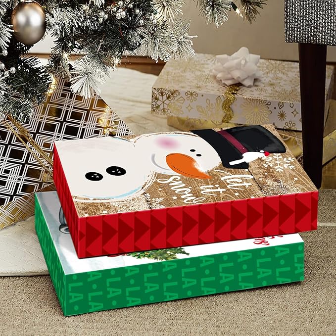 12 Christmas Gift Wrap Boxes Bulk with Lids for Wrapping Extra Large Clothes,12 tissue paper and 80 Christmas Stickers(Assorted size for Shirts, Robes, Coats, Sweaters and xmas Holiday Present)