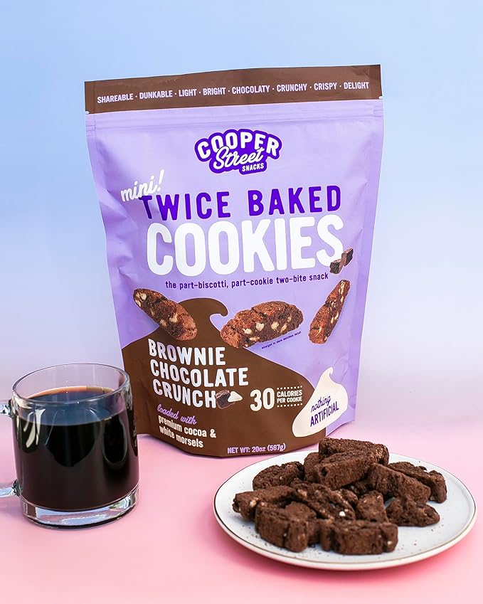 Cooper Street Twice-Baked Brownie Chocolate Biscotti Cookies (16oz each, Pack of 4) - 50 Two-Bite Mini Italian Style Snacks - Dairy-Free, Peanut Free, Kosher, Low-Calorie, Perfect with Coffee or Tea