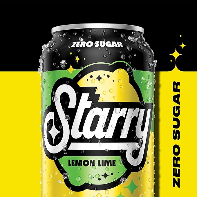 Starry Zero Sugar Lemon Lime Soda, Caffeine Free, Mini Cans, 7.5 Ounce (Two packs of 10)