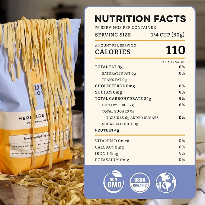 Sunrise Flour Mill USDA Organic Heritage Pasta Flour - 5 lbs | Milled from Hard Red Wheat | Easier to Digest with Less Bloating | No Bleaching or Bromating | Zero Additives