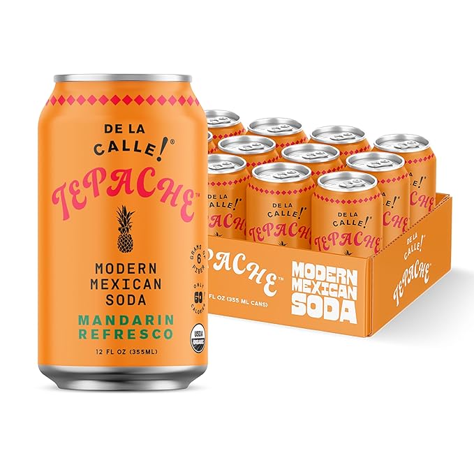 De La Calle Tepache - Mandarin - Modern Mexican Soda - Craft Fermented Pineapple Sparkling Beverage - Certified Organic, Antioxidant Rich, Non-Alcoholic, Healthy Soda, Low Sugar, Low Calorie, Non-GMO