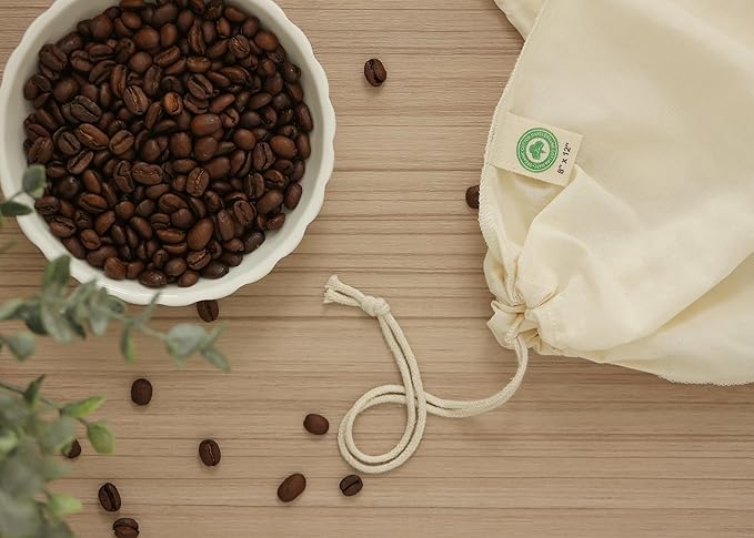 3 Pack Reusable Cold Brew Coffee Bags - 100% Organic Cotton Reusable Cold Brew Coffee Filters Bags - Large Coffee Sock Filters - Mason Jar Cold Brew Bags - Washable Coffee Filter Pouch (Large 12"x8")